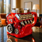 Retro Engine Coffee Mug, V8 Engines Stainless Steel Cup