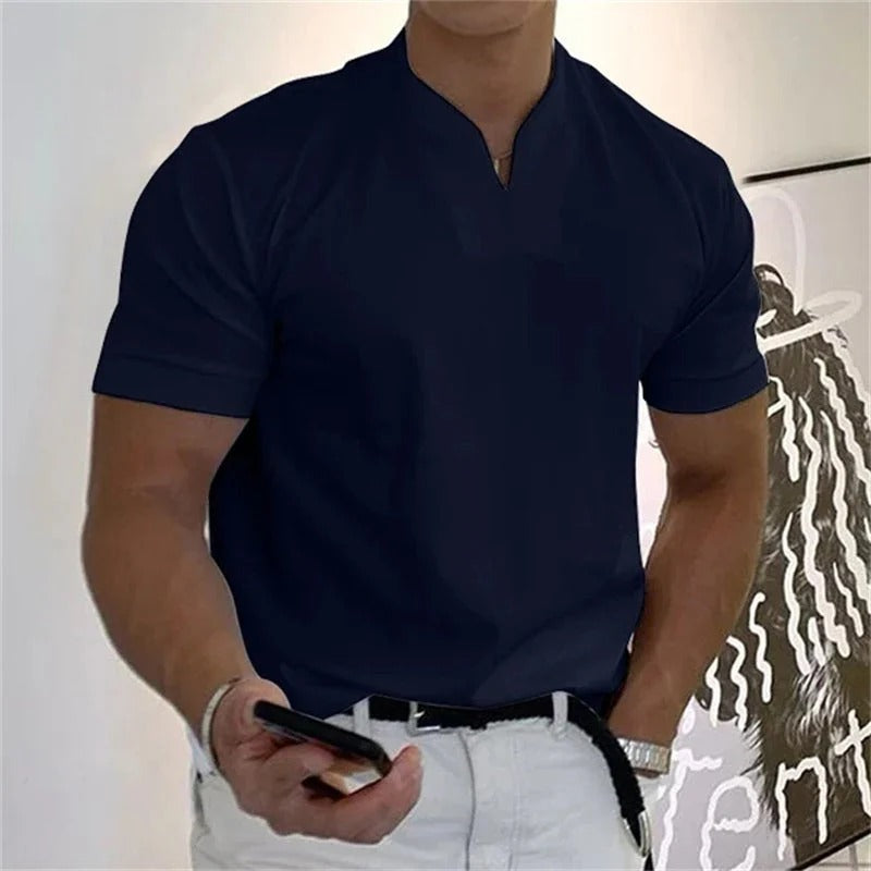 💎 Men's Gentleman Business Short Sleeve T-Shirt – V-Neck, Breathable Cotton Blend & Available Up to 5XL 👕✨
