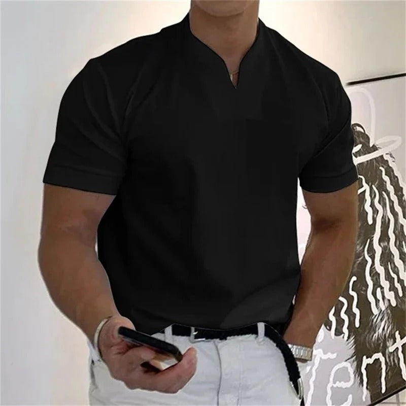 💎 Men's Gentleman Business Short Sleeve T-Shirt – V-Neck, Breathable Cotton Blend & Available Up to 5XL 👕✨