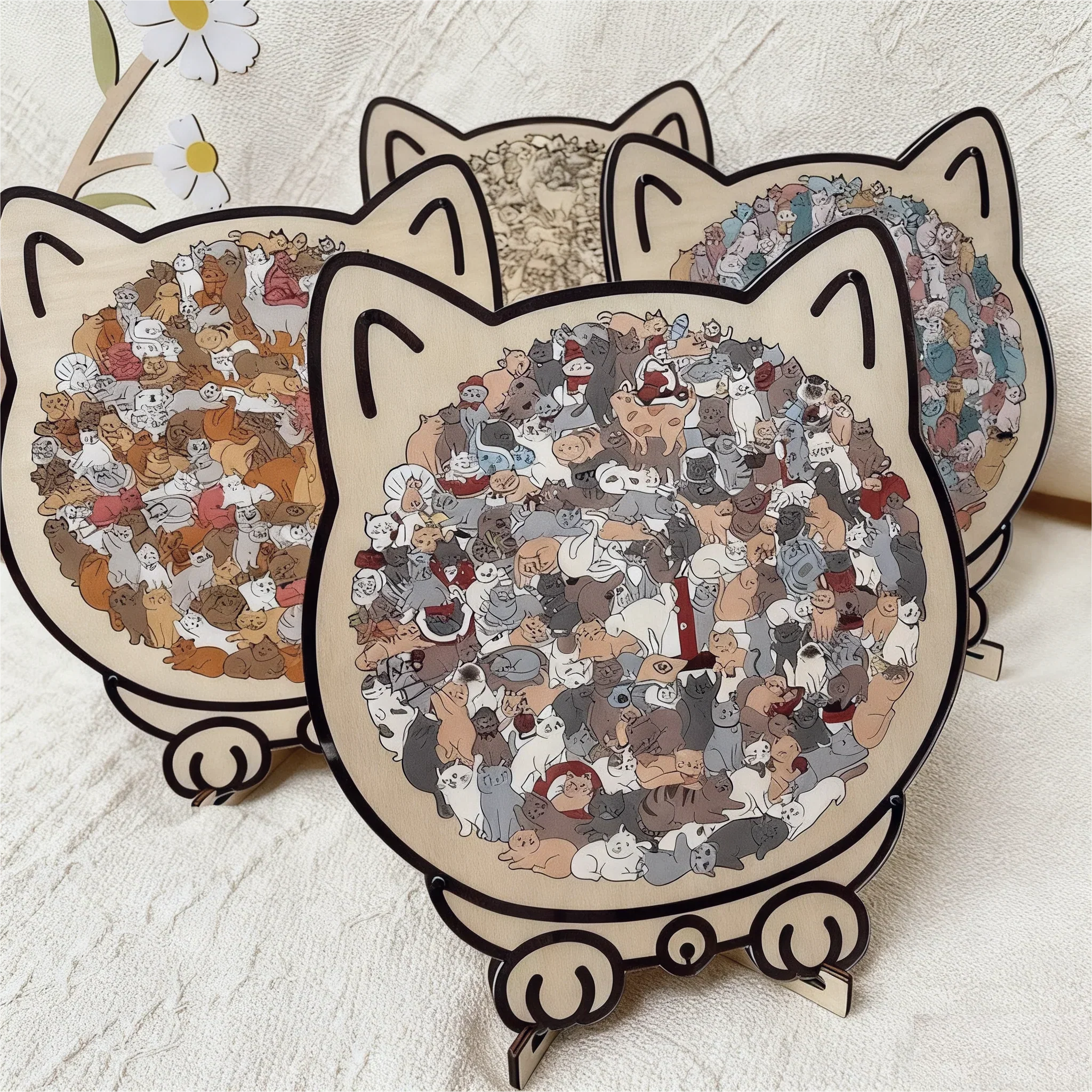 🎁Nice Christmas Gift🎅135-Piece Morandi-Colored Cat Shaped Wooden Jigsaw Puzzle