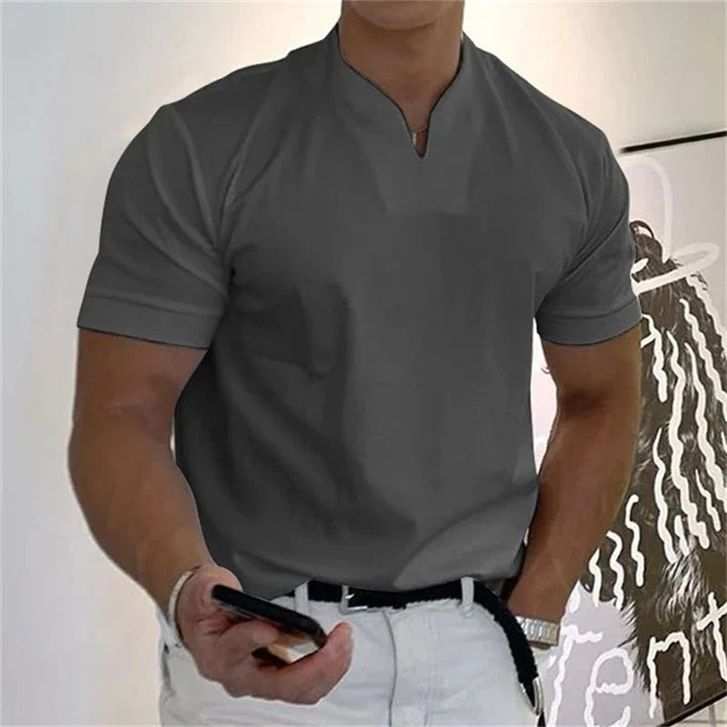💎 Men's Gentleman Business Short Sleeve T-Shirt – V-Neck, Breathable Cotton Blend & Available Up to 5XL 👕✨