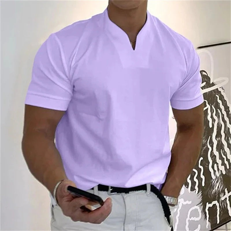 💎 Men's Gentleman Business Short Sleeve T-Shirt – V-Neck, Breathable Cotton Blend & Available Up to 5XL 👕✨