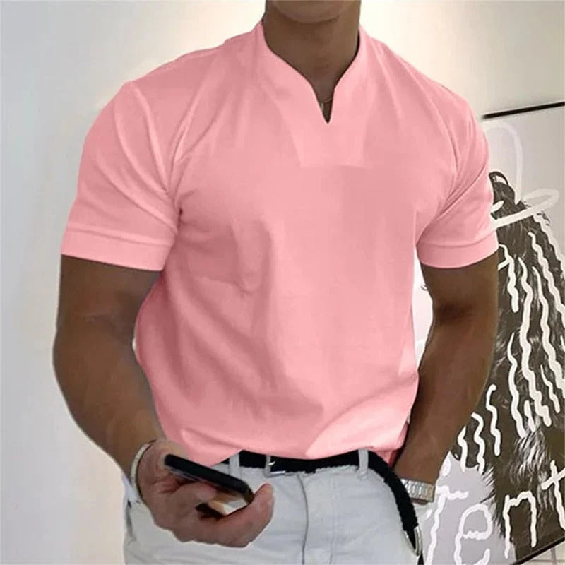 💎 Men's Gentleman Business Short Sleeve T-Shirt – V-Neck, Breathable Cotton Blend & Available Up to 5XL 👕✨