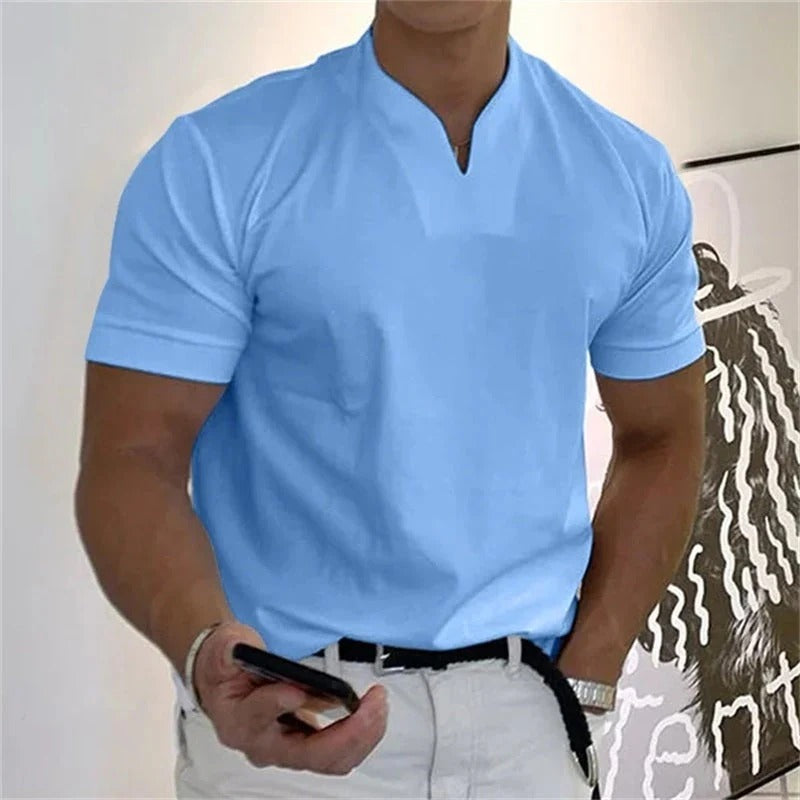 💎 Men's Gentleman Business Short Sleeve T-Shirt – V-Neck, Breathable Cotton Blend & Available Up to 5XL 👕✨