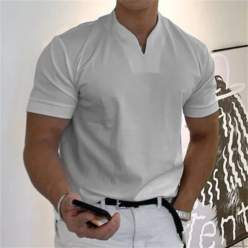 💎 Men's Gentleman Business Short Sleeve T-Shirt – V-Neck, Breathable Cotton Blend & Available Up to 5XL 👕✨