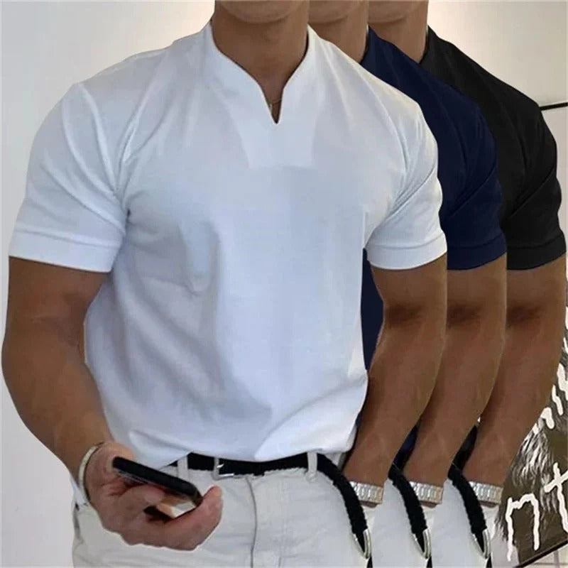 💎 Men's Gentleman Business Short Sleeve T-Shirt – V-Neck, Breathable Cotton Blend & Available Up to 5XL 👕✨