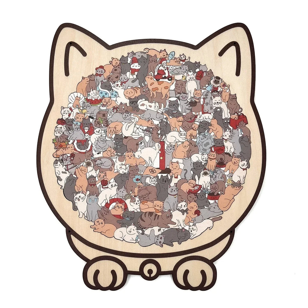 🎁Nice Christmas Gift🎅135-Piece Morandi-Colored Cat Shaped Wooden Jigsaw Puzzle